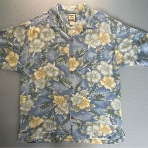 Tommy Bahama Button Shirt Mens Medium Floral 100% Silk Hawaiian Tropical